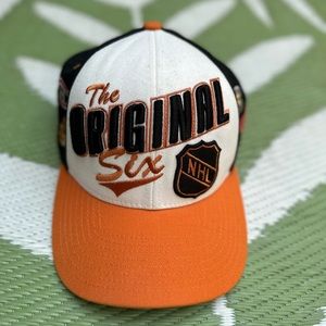 Black/White/Orange Original 6 SnapBack Hat OSFA, Old Time Hockey